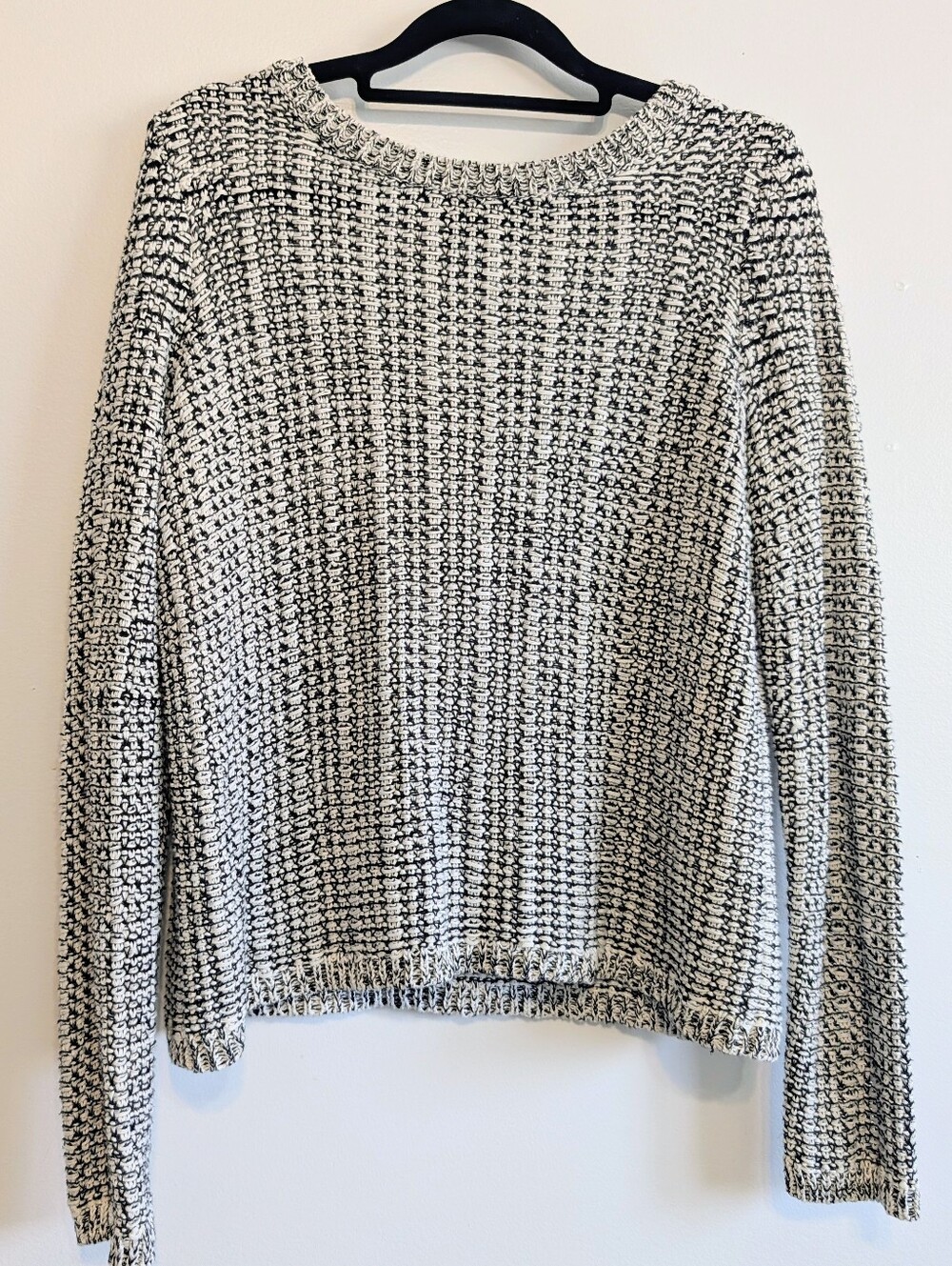 Eileen Fisher Black & White Marled Crewneck Sweater Organic Cotton & Linen S